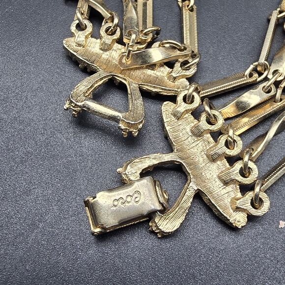 Coro Gold Tone Chain Bracelet with Red Rhinestones Layered Vintage Jewelry - Picture 7 of 11